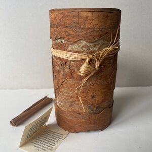 Vintage hand carved cinnamon bark container 6” tall rare collectible
